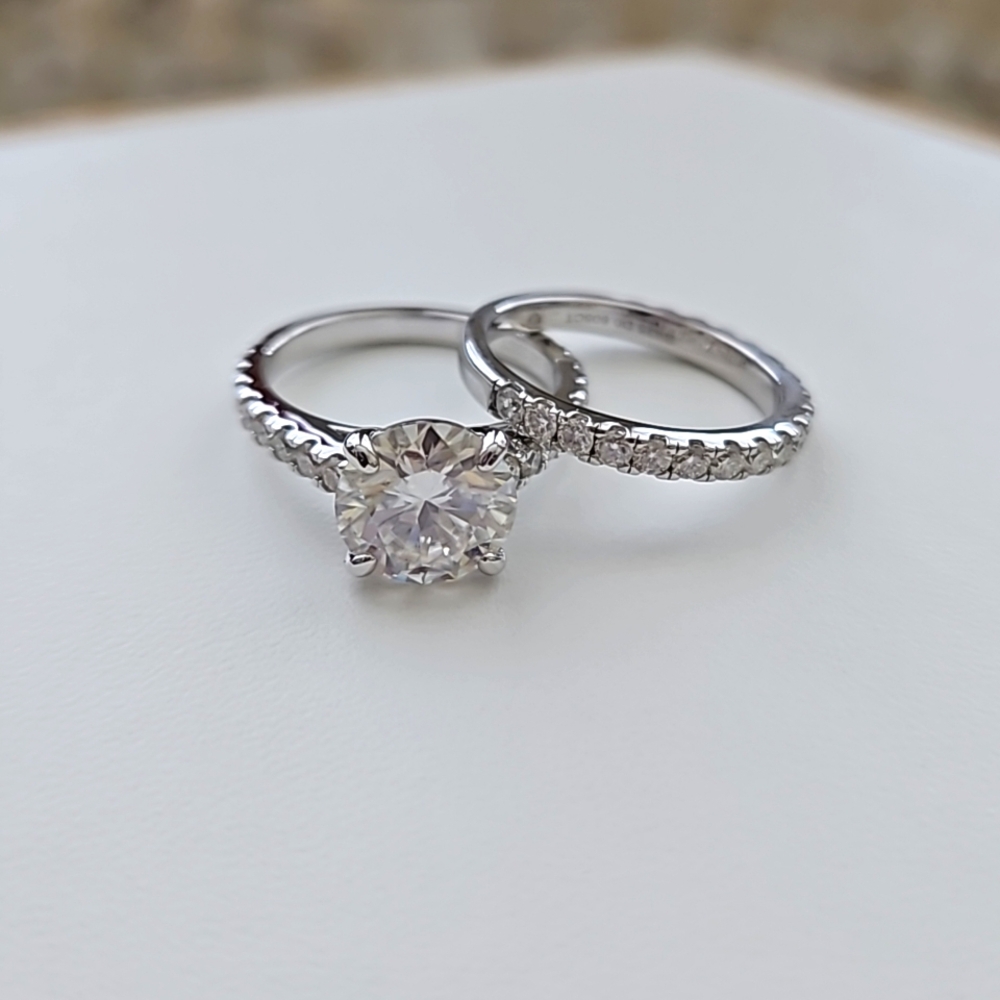 3ct Round Iced Out Moissanite Wedding Ring Set